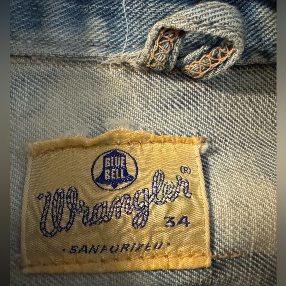 VTG 50s WRANGLER BLUE BELL DENIM SANFORIZED JACKET 34 Tie Dyed Hand Painted Cat - Picture 2 of 15
